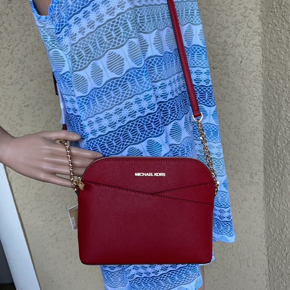 MICHAEL KORS Jet Set Travel Medium Logo Dome Crossbody Bag FLAME COLOR - Picture 13 of 16